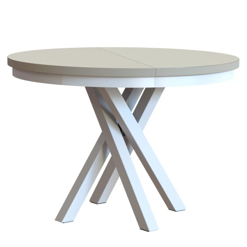 Stół KRIS rozkłądany okrągły biała podstawa-blat kaszmir.jpg