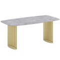 Stół rozłożony ARKADI złoty stelaż- blat bellato szary.