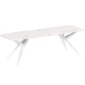 Stół AKIS rozłożony nowoczesny na białej podstawie-marmur bianco.
