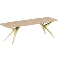 Stół AKIS rozłożony nowoczesny na złotej podstawie-teracotta cremona.