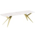 Stół AKIS rozłożony nowoczesny na złotej podstawie-marmur bianco.