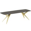 Stół AKIS rozłożony nowoczesny na złotej podstawie-dark chicago.