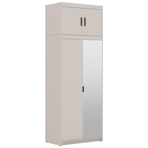 Szafa dwudrzwiowa nowoczesna z lustrem LENA BP02 2D zamknięta z nadstawką naelbp02 beż.