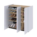 EASY EA-03 - komoda 3d z oświetleniem - biały połysk-dąb scandi-otwarte z półkami w aranżacji.
