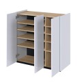 EASY EA-03 - komoda 3d z oświetleniem - biały połysk-dąb scandi-otwarte z półkami.