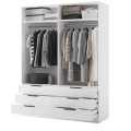 Szafa białauchylna z lustrami, szufladami z półkami otwarta z ubraniami AVERA.