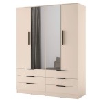 Szafa beżowa uchylna lustrzana z 6 szufladami 170 cm AVERA 