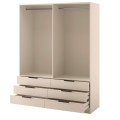 Szafa biała uchylna z lustrami z szufladami AVERA z półkami-piasek pustyni.
