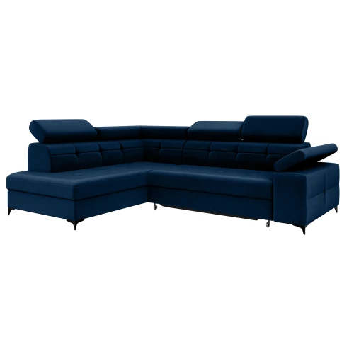 Narożnik rozłożony lewy na nóżkach BREGI niebieski AMON 07-zamknięty.