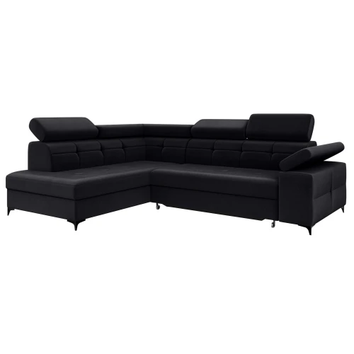 Narożnik rozłożony lewy na nóżkach BREGI czarny AMON 13-zamknęty.