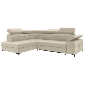 Narożnik beżowy z funcją spania i pojemnikiem BERGI 