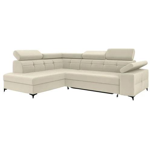 Narożnik rozłożony lewy na nóżkach BREGI kremowy AMON 18-zamknęty.