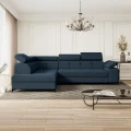 Narożnik do salonu rozkładany lewy na nóżkach BREGI niebieski Modesto 485-zamknęty.
