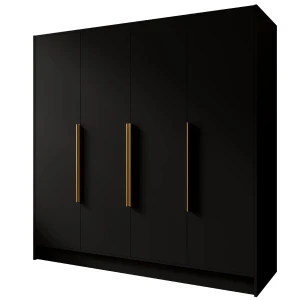 Szafa czarna czterodrzwiowa z półkami i drążkami 200 cm PORTA