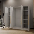Szafa biała czterodrzwiowa uchylna z czarnymi uchwytami PORTA 200 cm do sypialni-otwarta.
