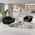 Zestaw fotel i sofa DIMA 2+1 w czarnej ekoskórze SOFT 11 na drewnanych nóżkach do gabinetu.
