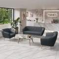 Zestaw fotel z sofami DIMA 3+2+1 w ciemnoszarej ekoskórze SOFT 20 na drewnanych nóżkach do gabinetu, biura,domu.