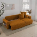 Narożnik rozkładany do salonu 238x142x73cm sztruksowy pomarańczowy musztardowySOLERI w tkaninie POSO 1.
