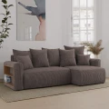 Narożnik rozkładany do salonu 238x142x73cm sztruksowy SOLERI w tkaninie brązowej POSO 4 widok z boku.