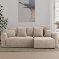Narożnik rozkładany beżowy 238x142x73cm sztruksowy SOLERI w tkaninie POSO 2 do salonu-widok z frontu.