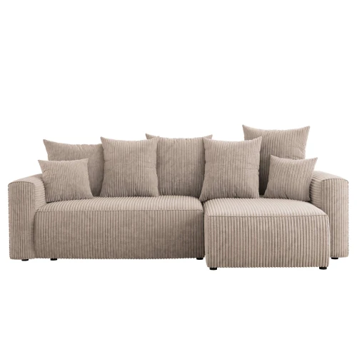 Narożnik rozkładany beżowy 238x142x73cm sztruksowy SOLERI w tkaninie POSO 2.