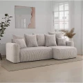 Narożnik nowoczesny rozkładany 238x142x73cm sztruksowy SOLERI w tkaninie kremowej POSO 100.
