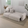 Narożnik nowoczesny do salonu 238x142x73cm sztruksowy SOLERI w tkaninie kremowej POSO 100-rozłożony.