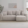 Narożnik nowoczesny rozkładany do salonu 238x142x73cm sztruksowy SOLERI w tkaninie kremowej POSO 100- front.