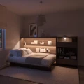 Półkotapczan nowoczesny dąb dunn Bed concept z szafka BC-26 i oświetleniem.