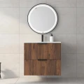 bathroom arrangement with wooden cabinet