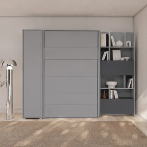  Półkotapczan pionowy 120x200 z regałami szary BED CONCEPT z szafkami BC-22 oraz BC-21