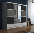 Szafa przesuwna z lustrem i szufladami MARKO II 250 cm Biały/Czarny Lacobel + Szary Lacobel