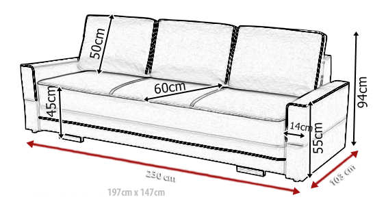 sofa z funkcją spania wymiary