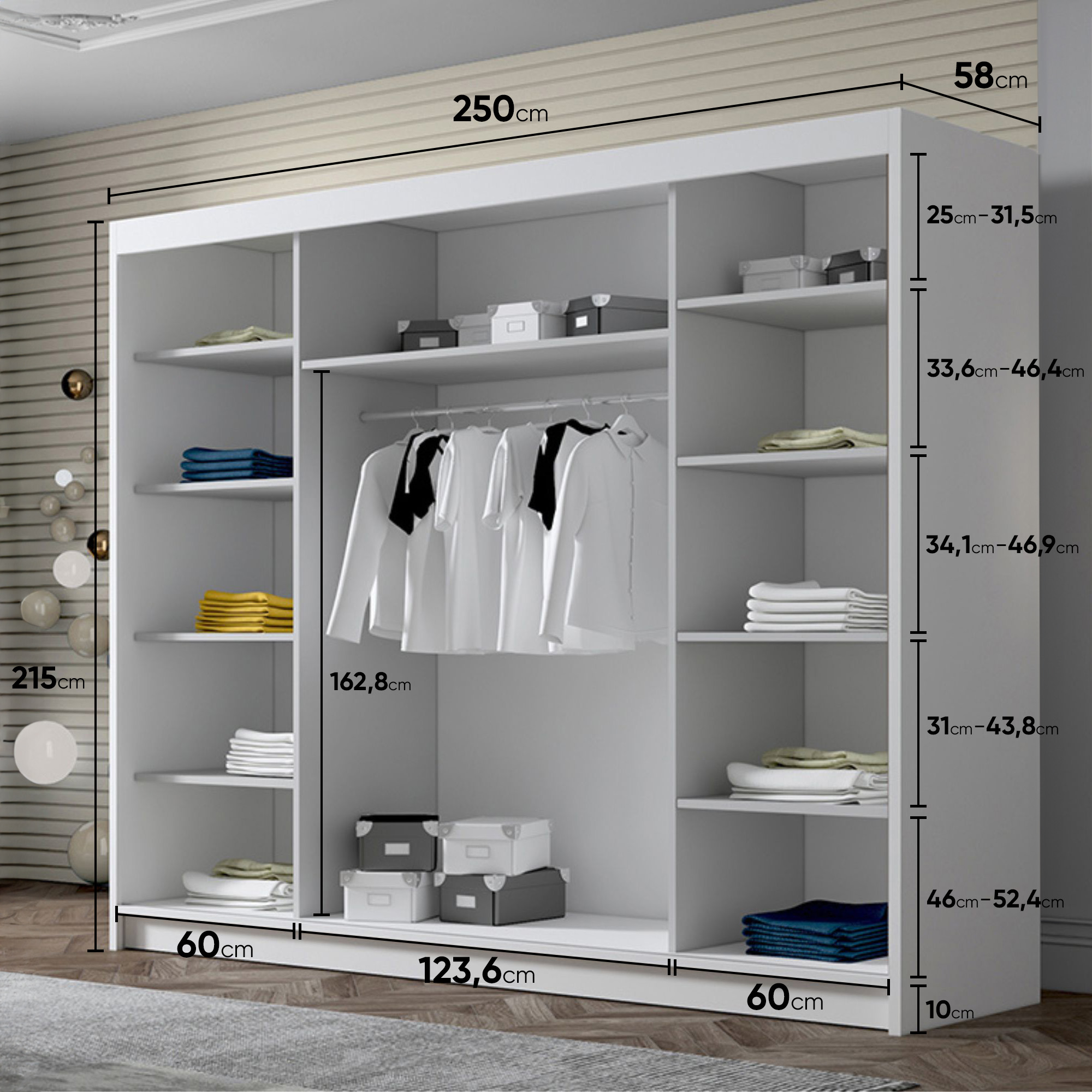 szafa DIAVO - wnętrze i wymiary