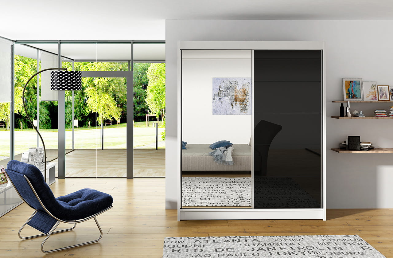 Szafa FITO V Biały/ Czarne Szkło Lacobel