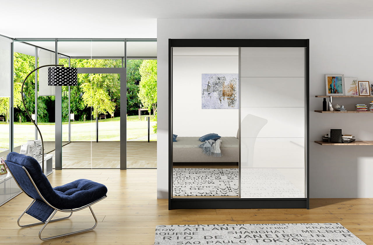 Szafa VITO V Czarny/ Biały Lacobel