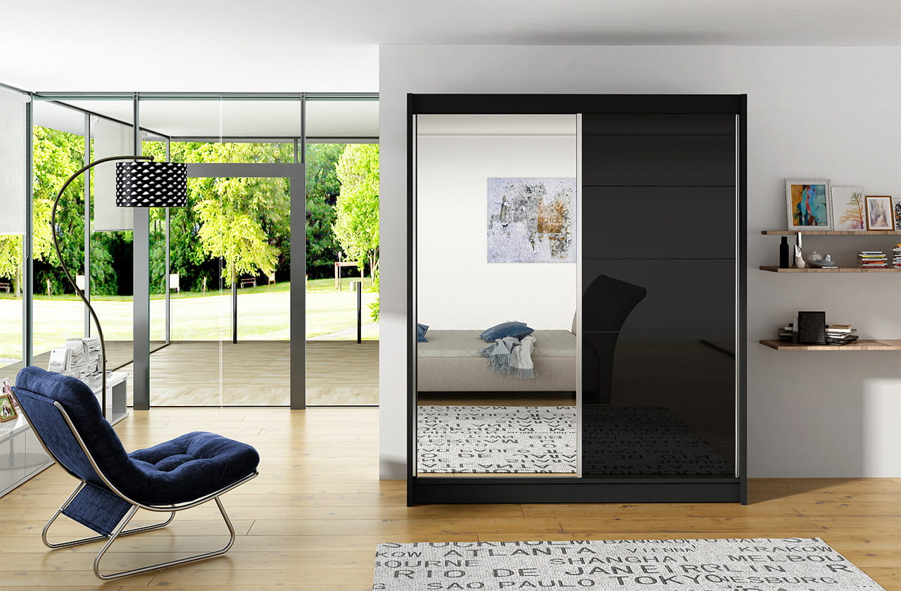 Szafa FITO V Czarny/ Czarny Lacobel