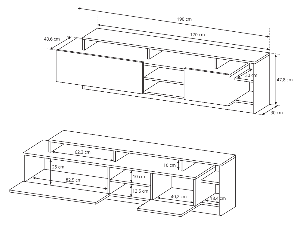 Szczegółowe wymiary szafki RTV