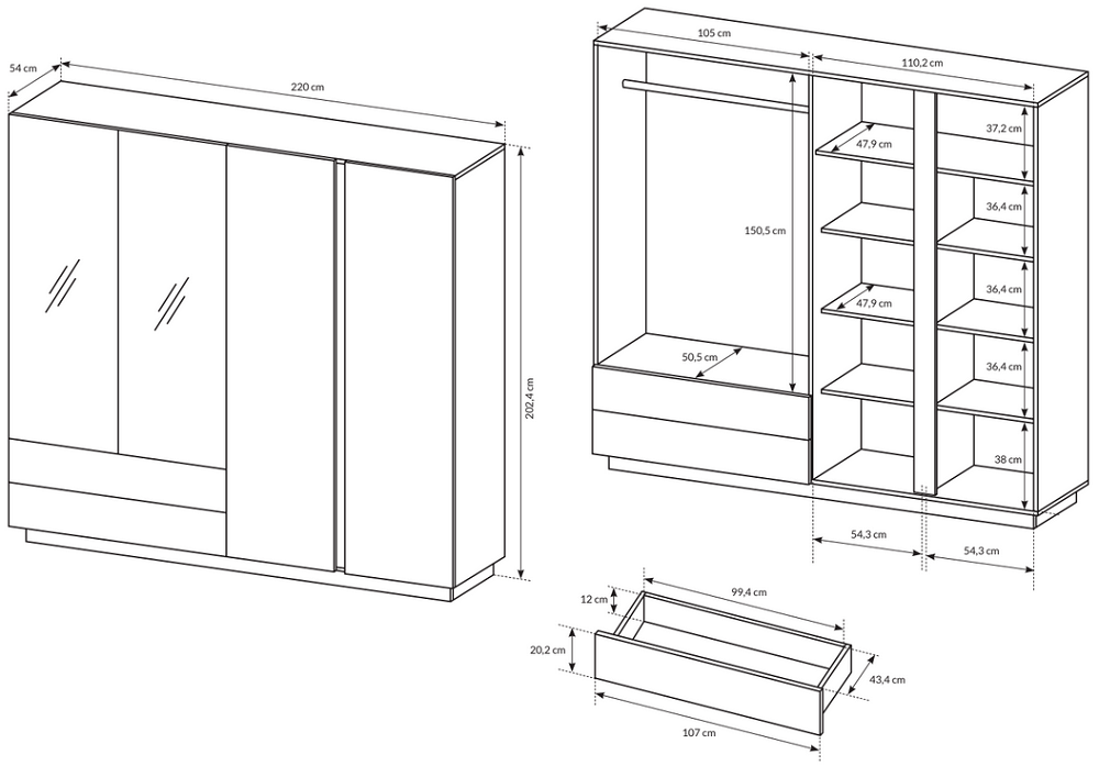 Wymiary szafy uchylnej ARNO