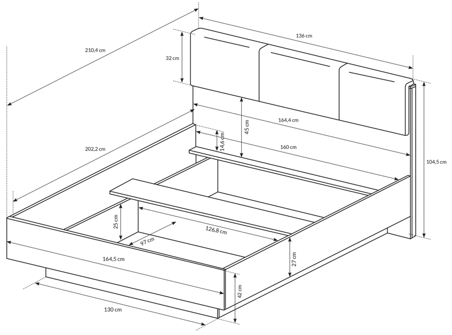 Szczegółowe wymiary łóżka ARNO