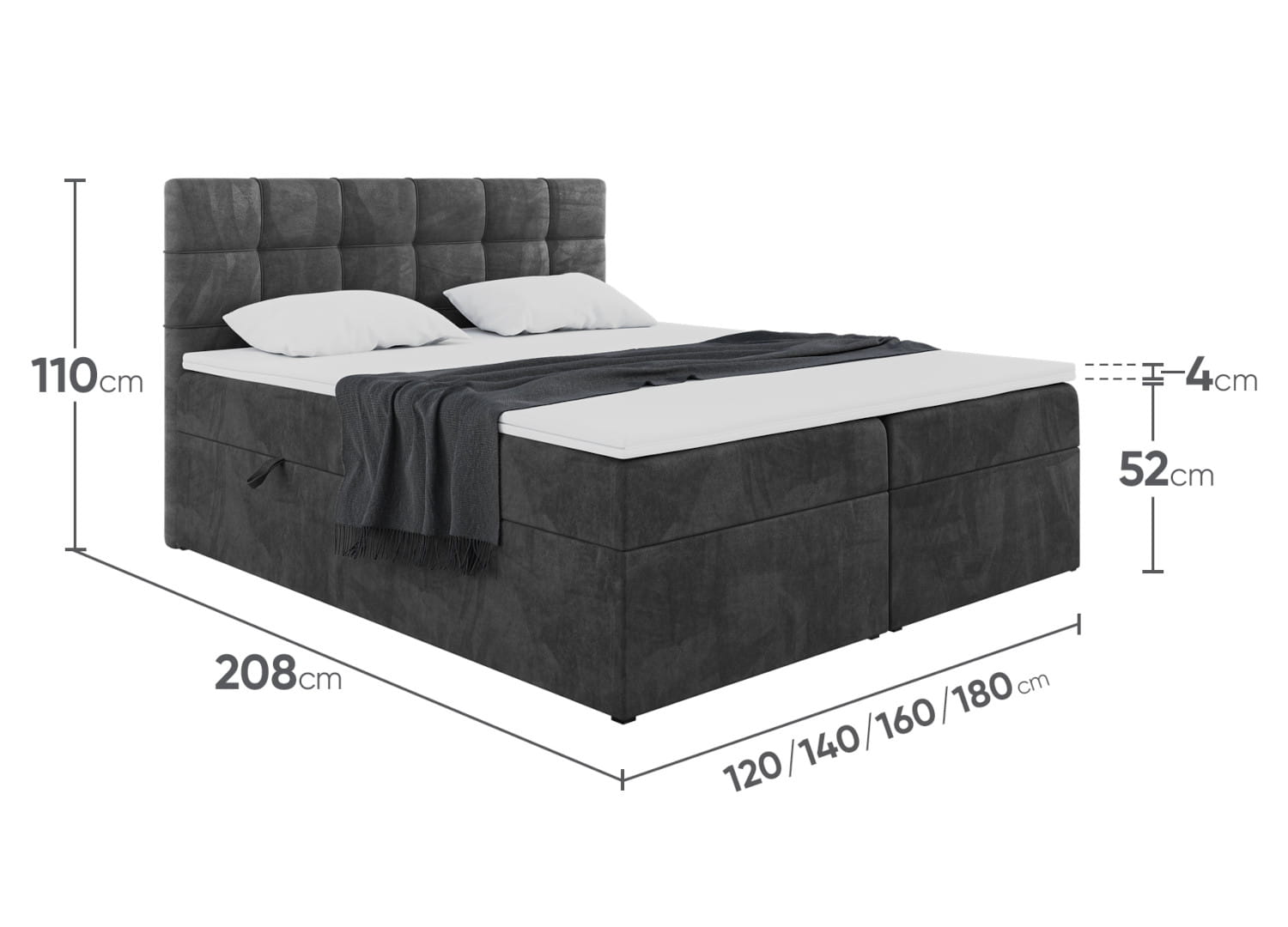 szczegółowe wymiary łóżka