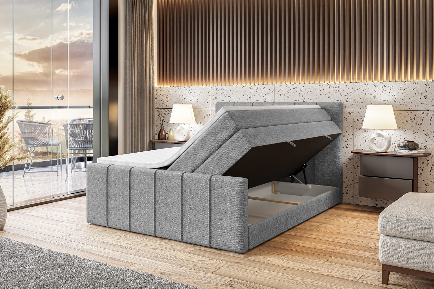 łóżko kontynentalne z pojemnikiem