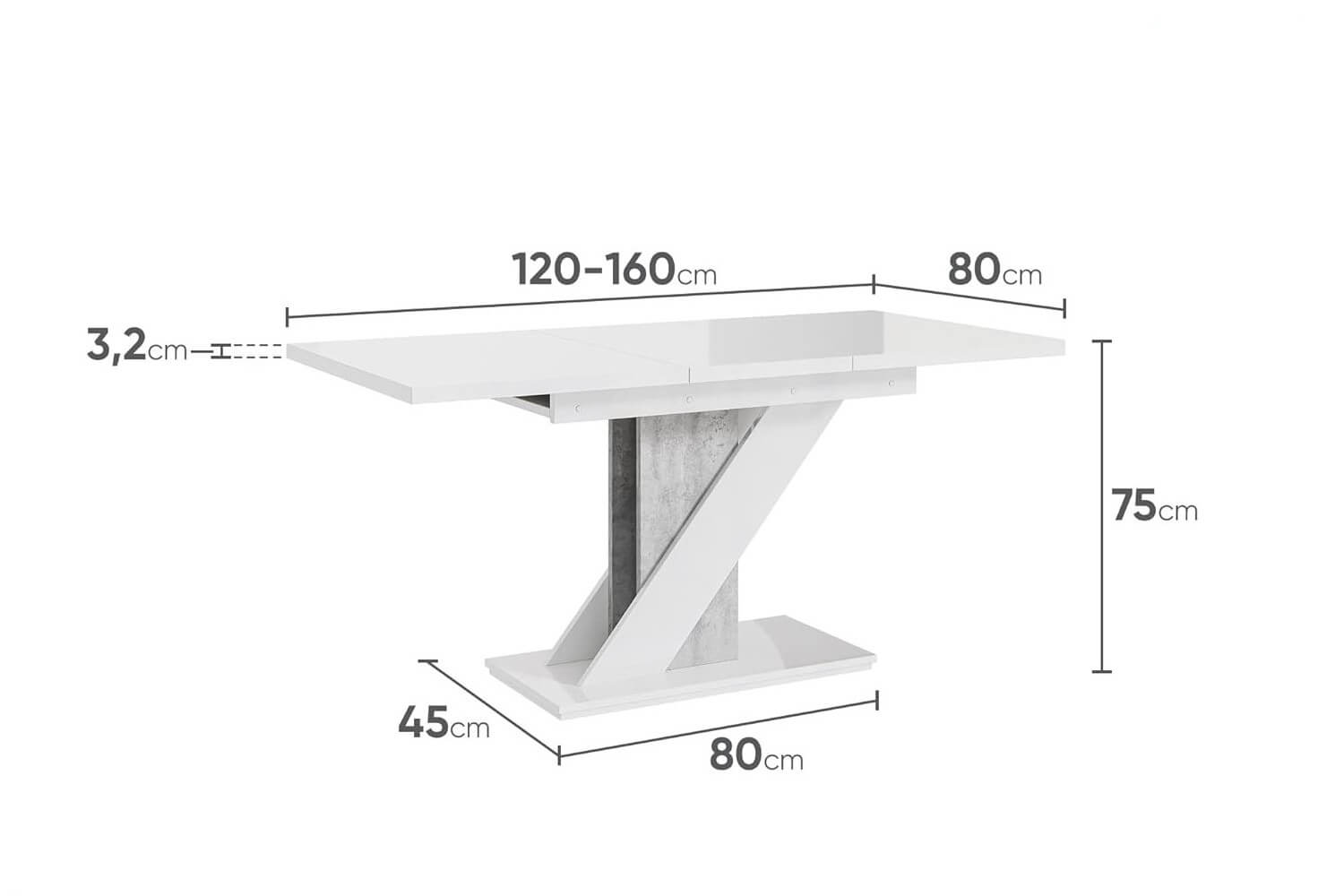 stół mewo biały/beton wymiary