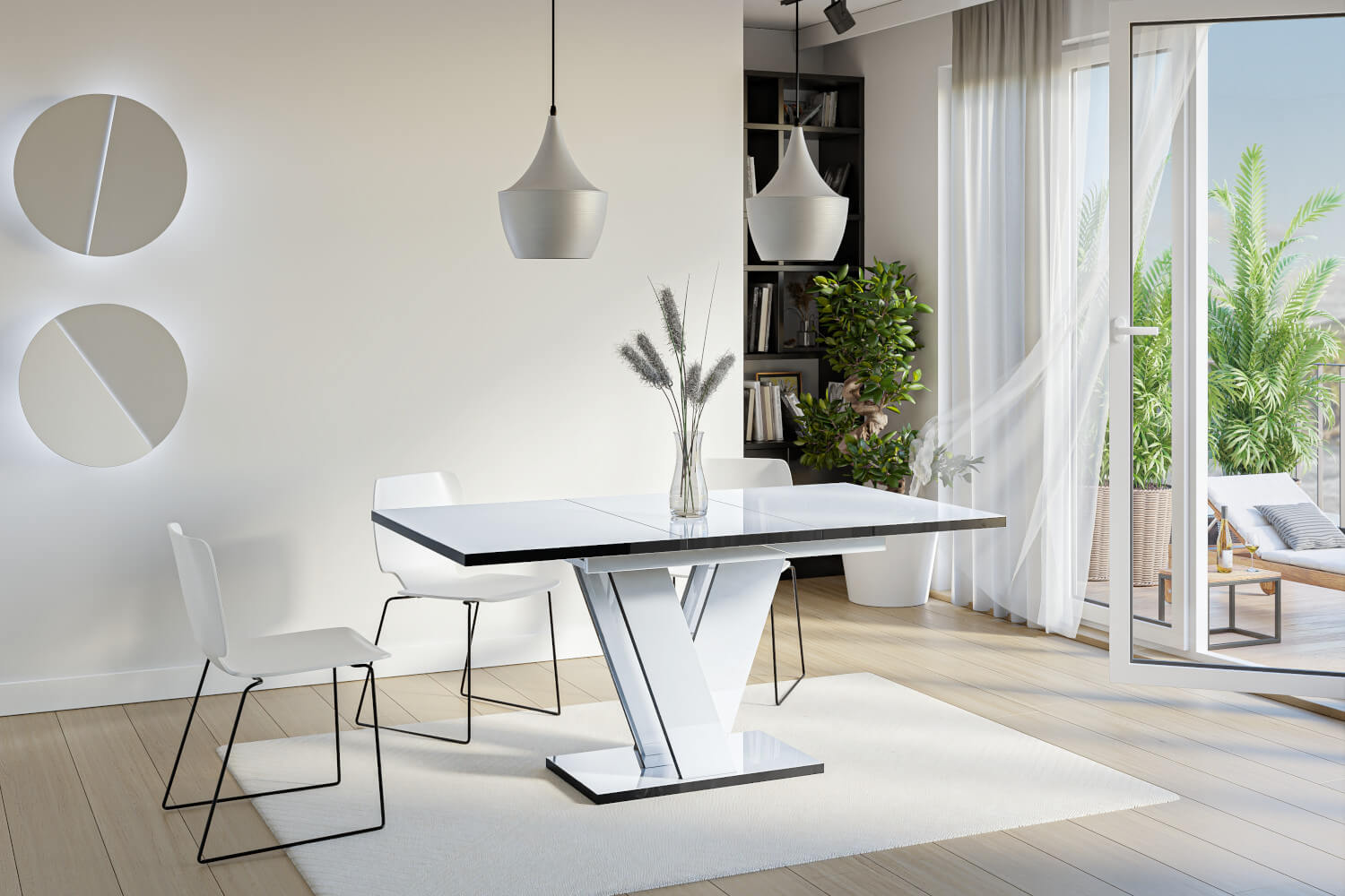 Stół VINI biały/czarny (krawędzie)-rozłożony
