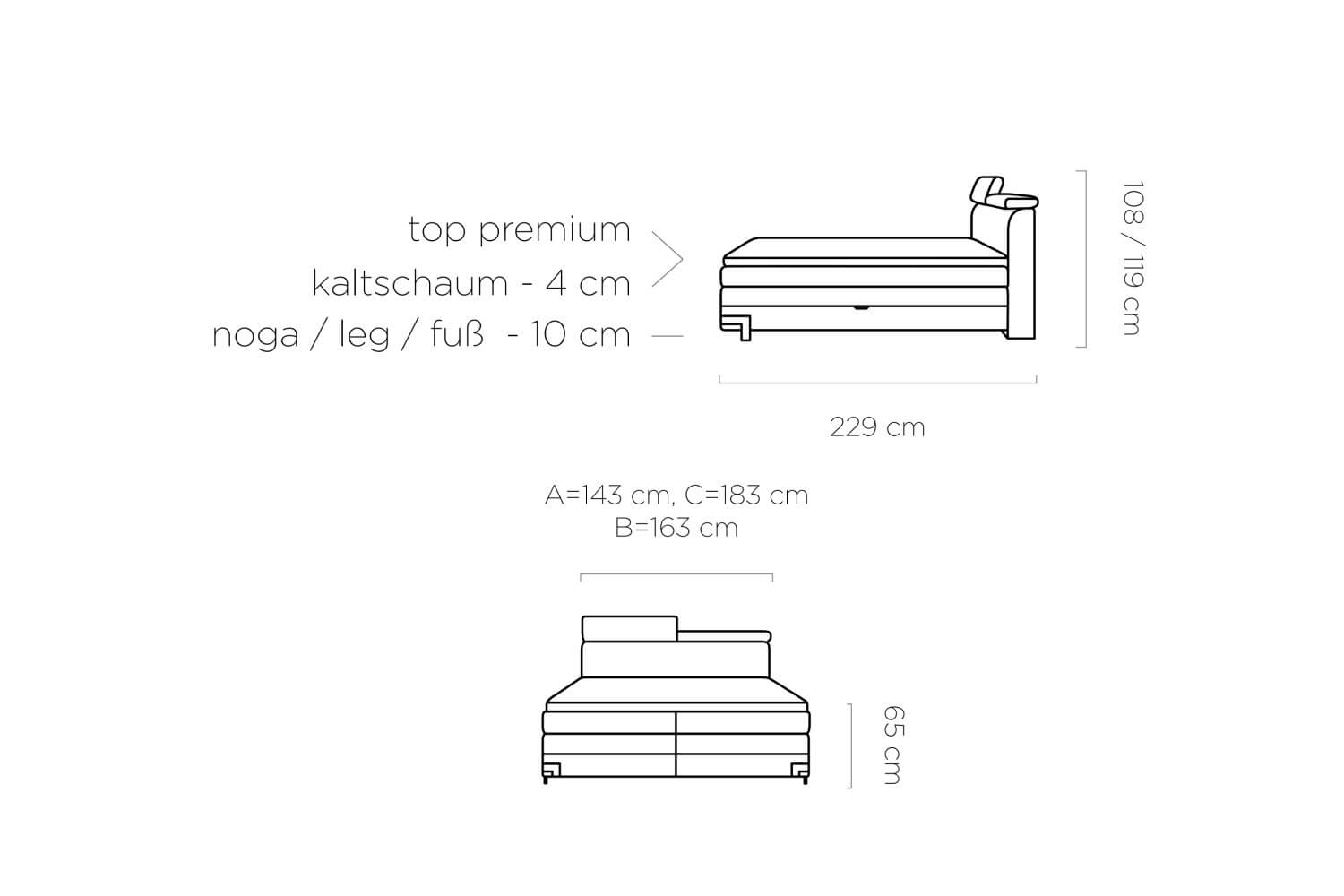 wYMIARY ŁOŻKO kano