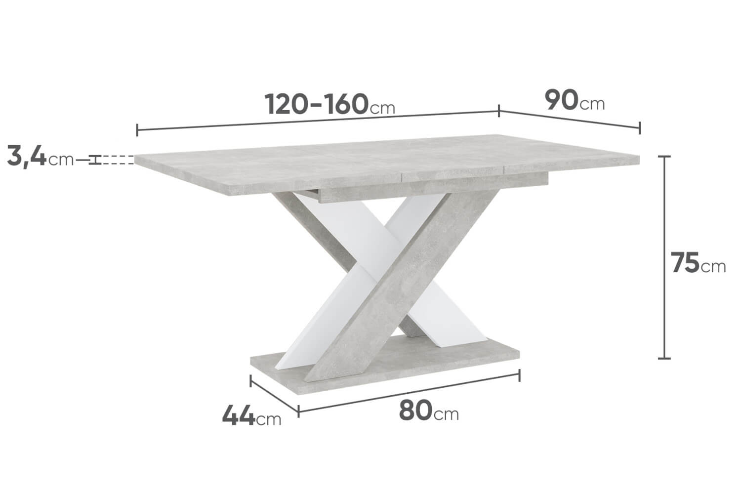 WYMIARY STOŁU KAO BIAŁY BETON