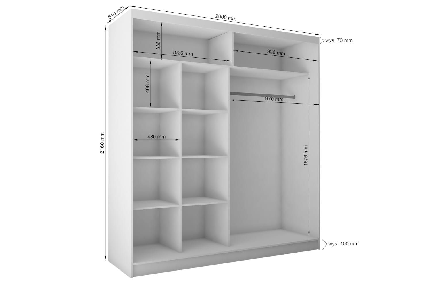 wnętrze szafy 200 cm
