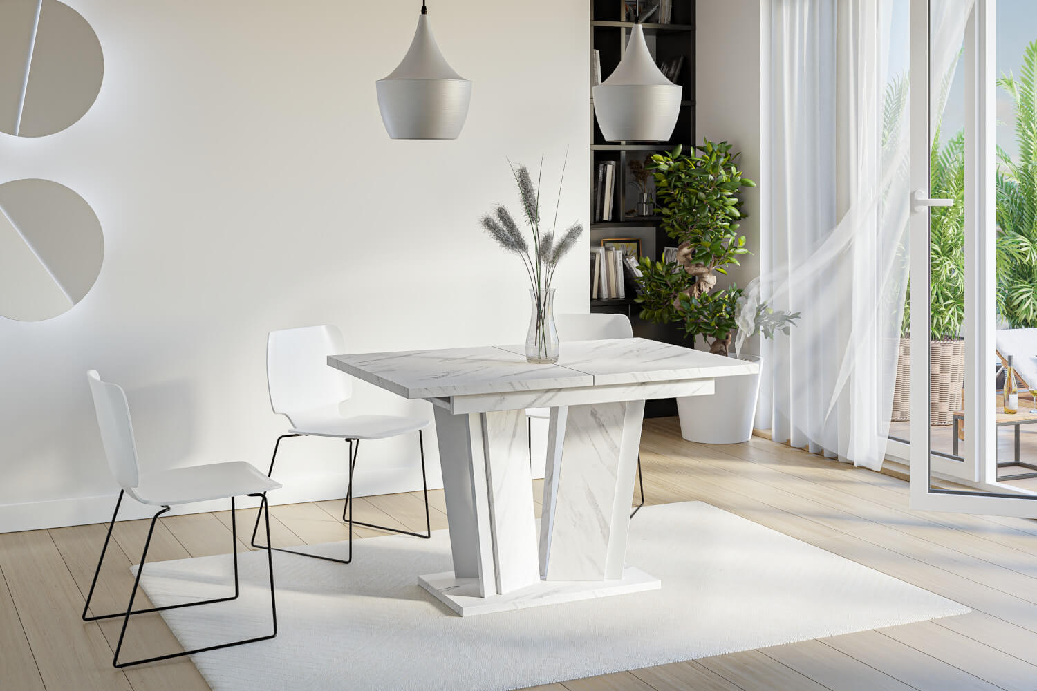 Stół DORA II złożony marmur-biały