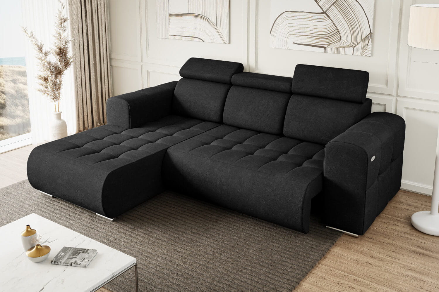 Narożnik czarny rozłożony madeline