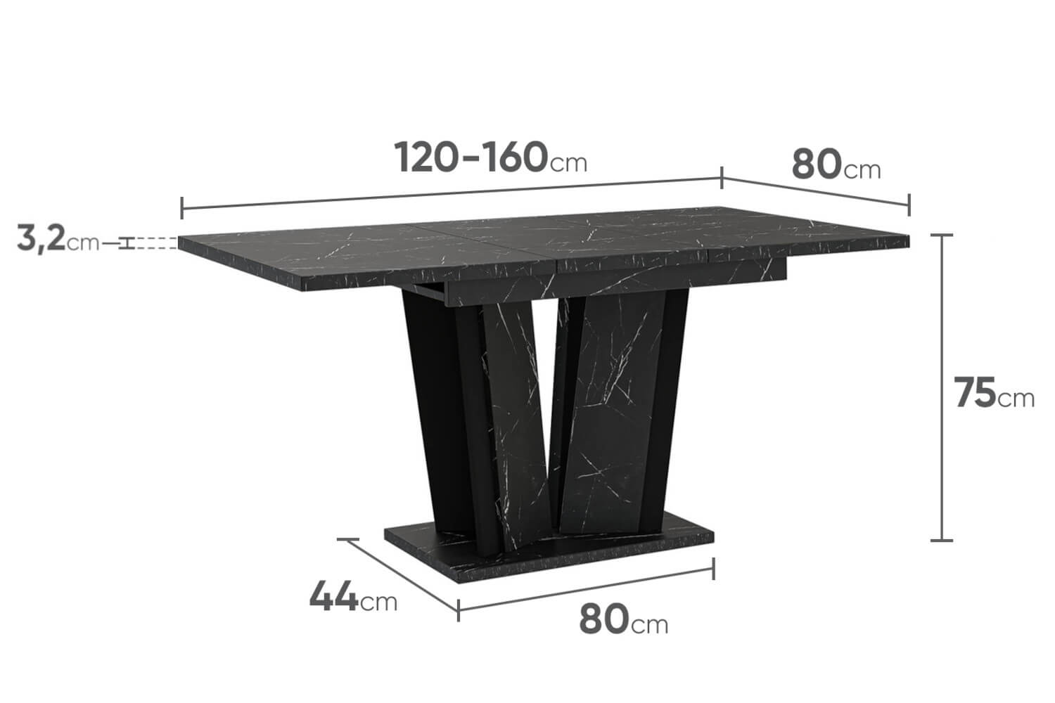 WYMIARY DORA II - czarny marmur czarny